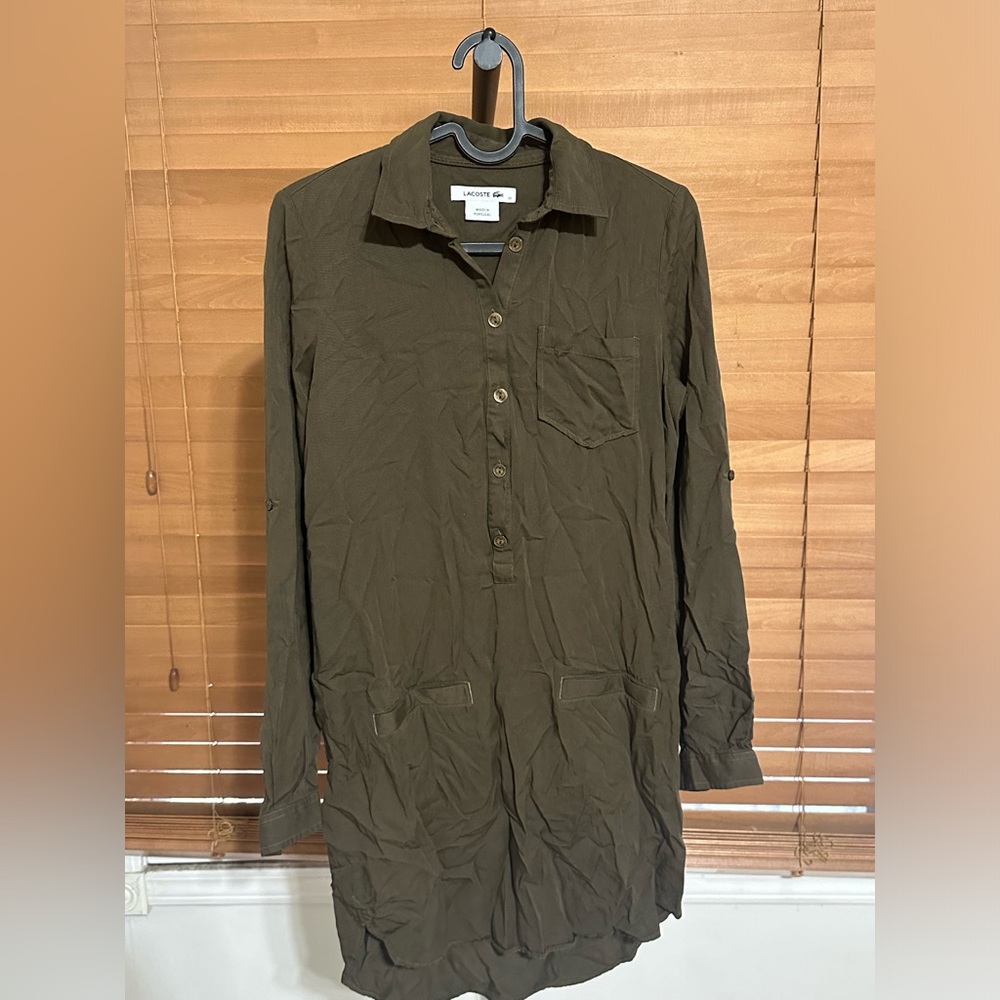 Lacoste Olive Green Button-Up Dress